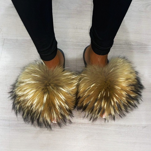 REAL FOX fur 100% real fur slippers - Picture 1 of 3